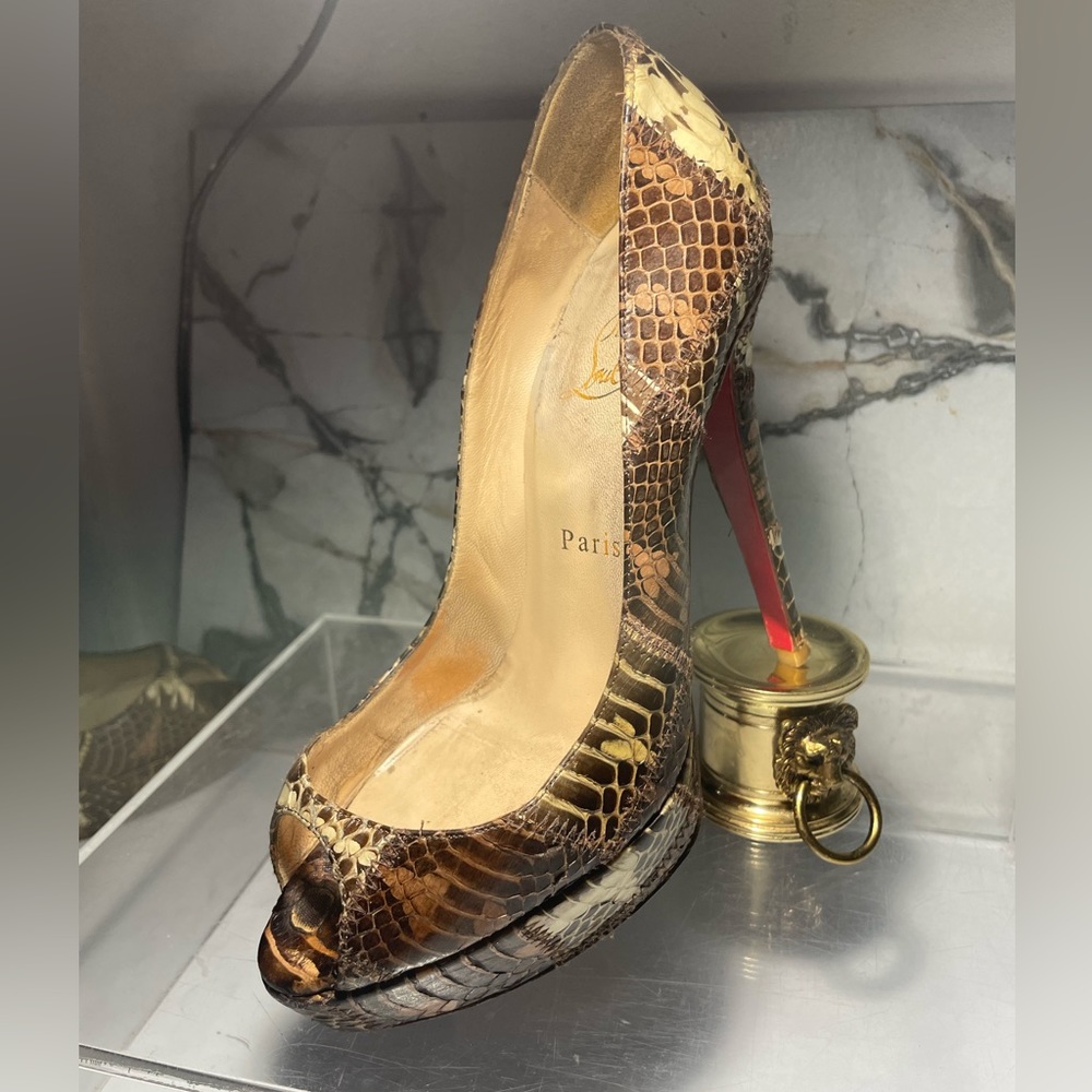 Christian Louboutin Brown Python Platchawork Bana… - image 6